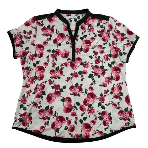 Greg Norman Tops - Greg Norman Play Dry White Green Pink Floral Polo Shirt Sz XL Polyester Stretch